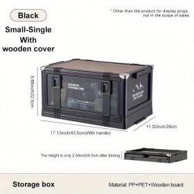 Folding Camping Storage Box Multi-layer Thickened Cover Durable Plastic Portable Outdoor Picnic Car-mounted Solid Structure Automatic Camping Acc (Option: Black With wooden cover)