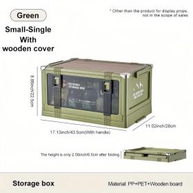 Folding Camping Storage Box Multi-layer Thickened Cover Durable Plastic Portable Outdoor Picnic Car-mounted Solid Structure Automatic Camping Acc (Option: Green With wooden cover)