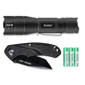5.3 Oz Small Ultra Zoomable LED Tactical Handheld Flashlight With Knife (Color: Black)
